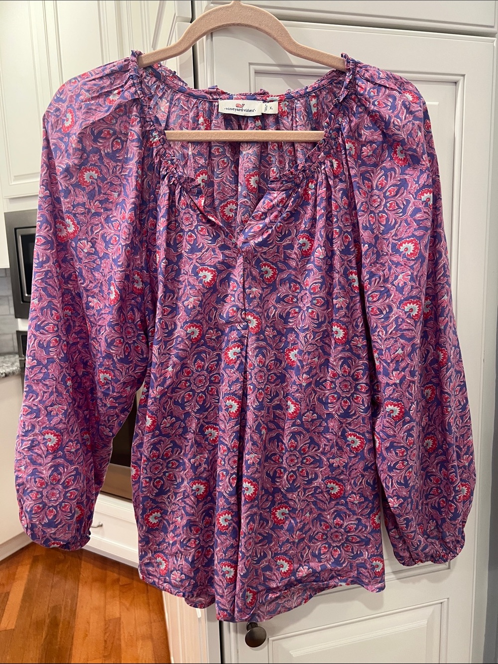 Vineyard Vines Purple Paisley Long-Sleeve Peasant Blouse
